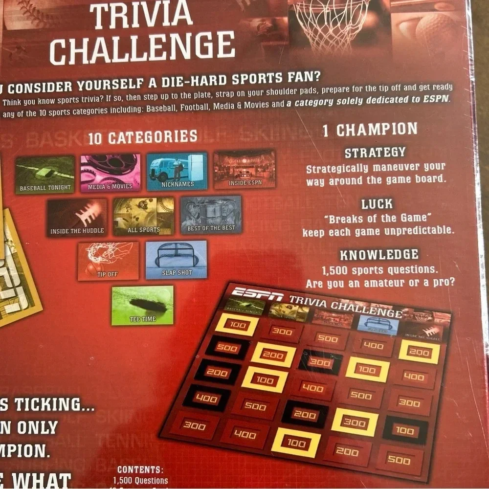 ESPN all sports trivia challenge game 1500 questions Ages 13 and up 2-6 players